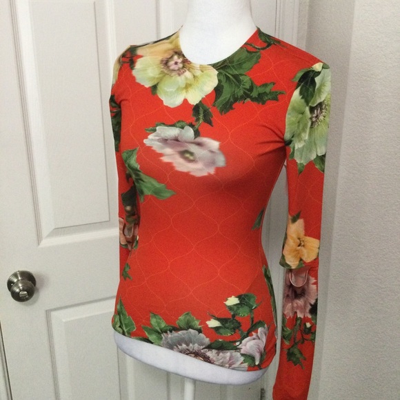 Preen Red Lotus Flower Xandria Stretch Top Size XS - Picture 6 of 11